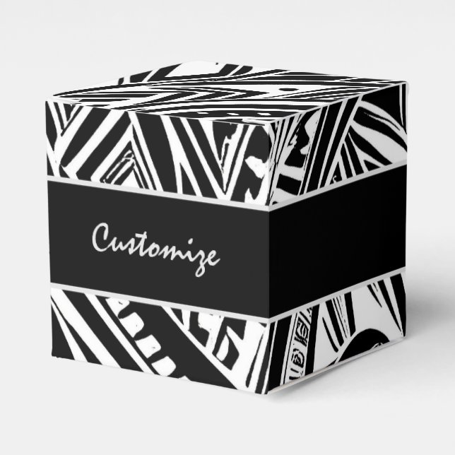 Black And White Tribal Abstract Cube Favor Box (Front Side)