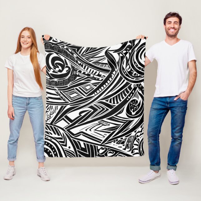 Black And White Tribal Abstract  Fleece Blanket (In Situ)