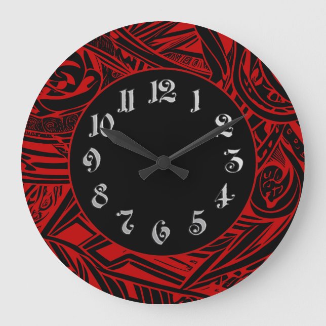 Black And White Tribal Abstract Large Clock (Front)