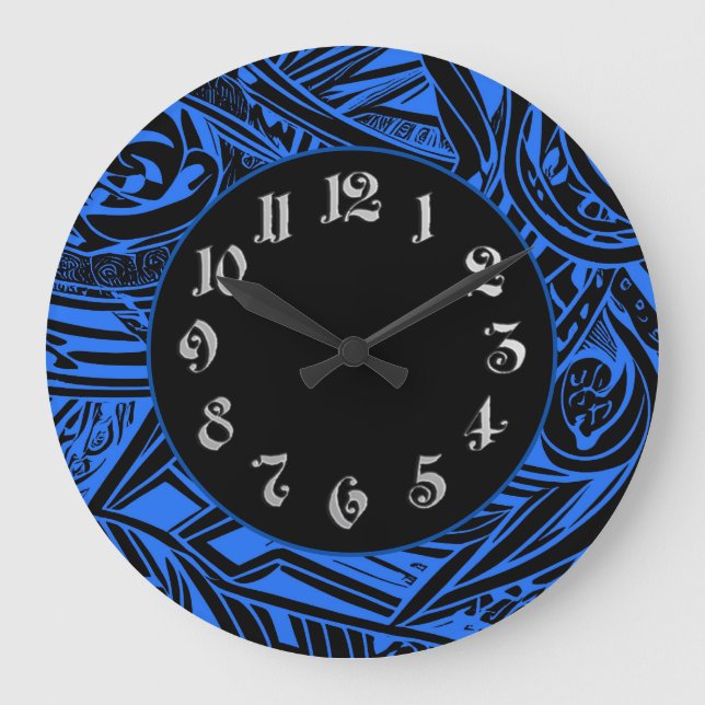 Black And White Tribal Abstract Large Clock (Front)