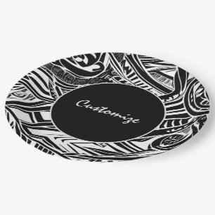 Black And White Tribal Abstract  Paper Plate