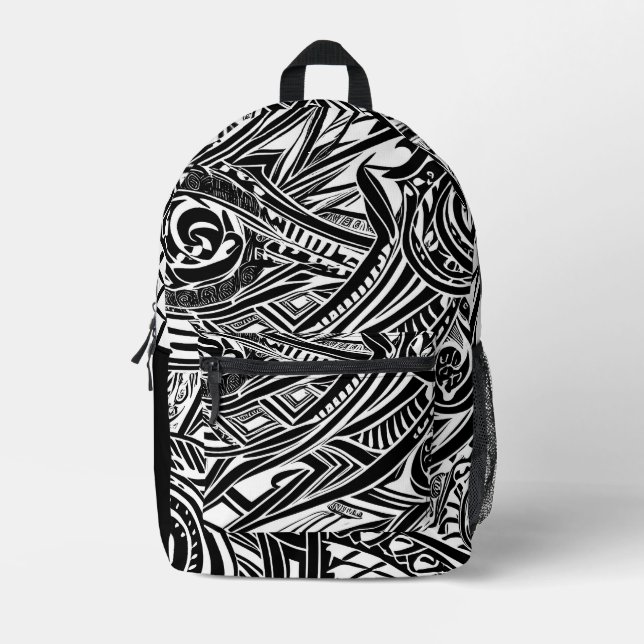 Black And White Tribal Abstract  Printed Backpack (Front)