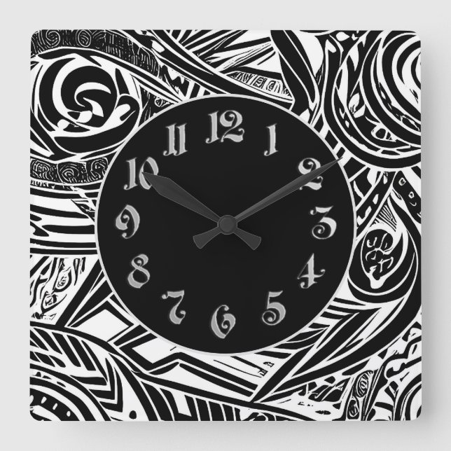 Black And White Tribal Abstract  Square Wall Clock (Front)