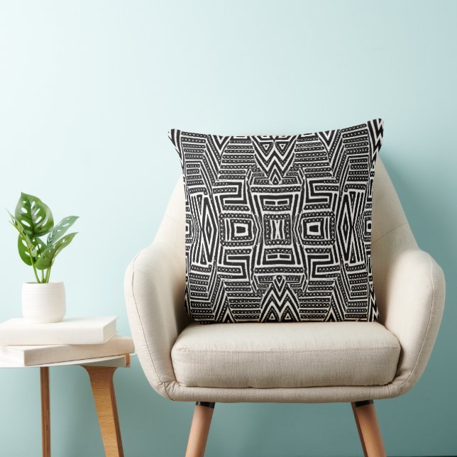 black and white Tribal African Mud cloth Throw Pillow (Chair)