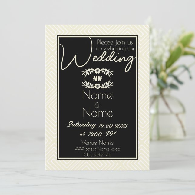 Black and White Tribal African Wedding Invitation (Standing Front)