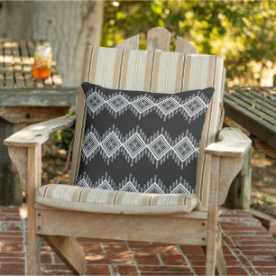 Black and White Tribal Art Outdoor Pillow