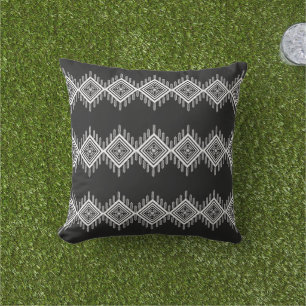 Black and White Tribal Art Outdoor Pillow