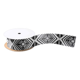 Black and White Tribal Art Satin Ribbon
