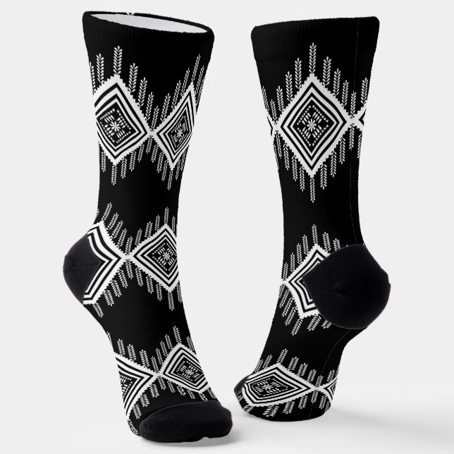 Black and White Tribal Art Socks (Angled)
