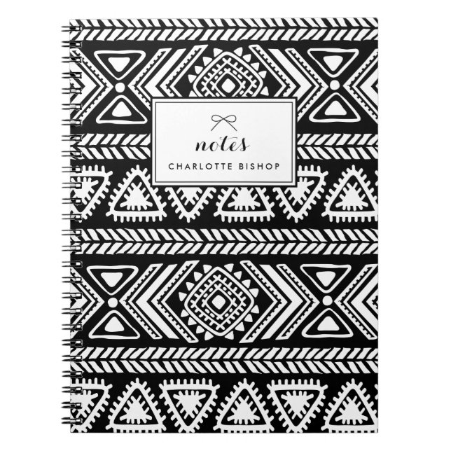 Black and White Tribal Aztec Pattern Personalized Notebook (Front)
