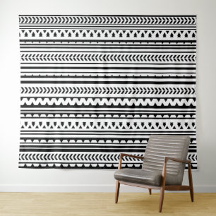 Black and White Tribal Aztec Pattern Tapestry