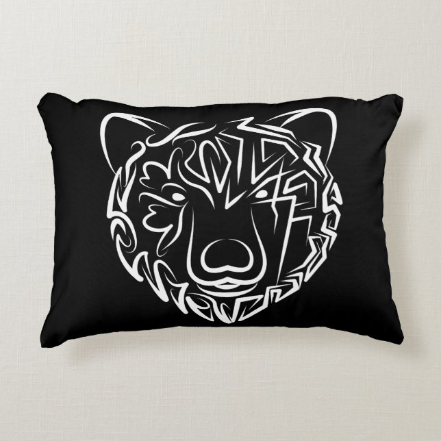 Black and White Tribal Bear Accent Pillow (Front)