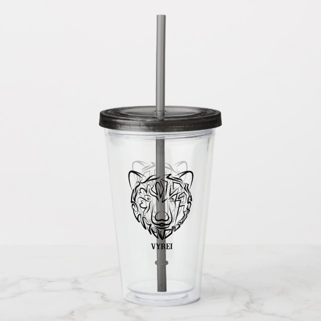 Black and White Tribal Bear Acrylic Tumbler (Front)