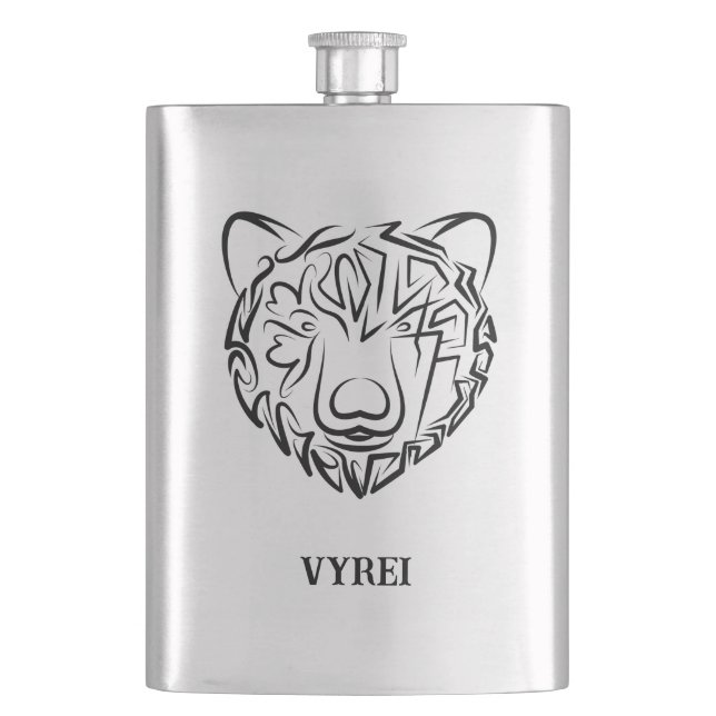 Black and White Tribal Bear Hip Flask (Front)