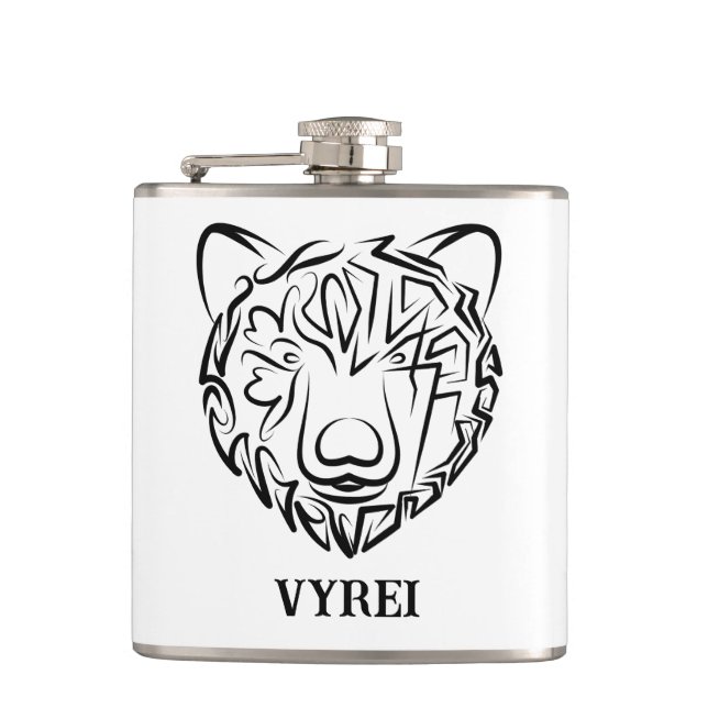 Black and White Tribal Bear Hip Flask (Front)