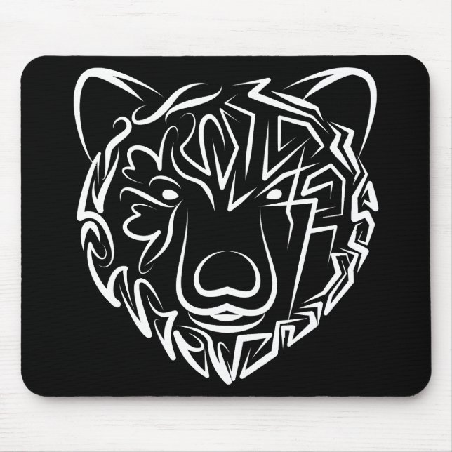 Black and White Tribal Bear Mouse Pad (Front)