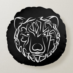 Black and White Tribal Bear Round Pillow