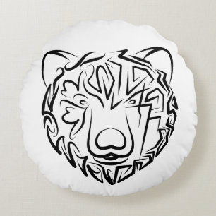 Black and White Tribal Bear Round Pillow