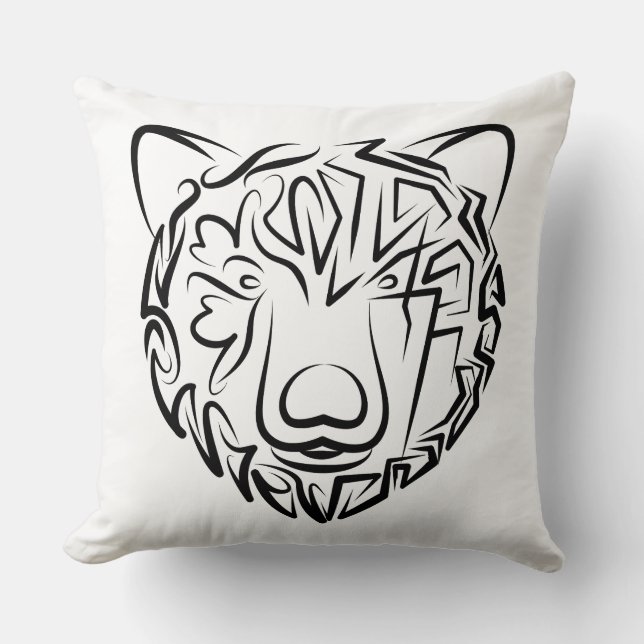 Black and White Tribal Bear Throw Pillow (Front)