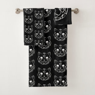 Black and White Tribal Cat Bath Towel Set