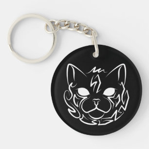 Black and White Tribal Cat Keychain