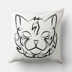 Black and White Tribal Cat Throw Pillow