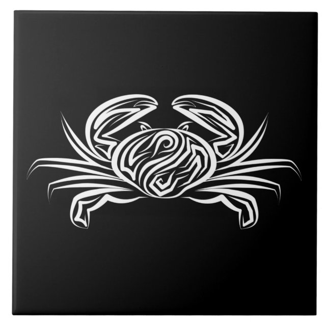 Black and White Tribal Crab Tile (Front)