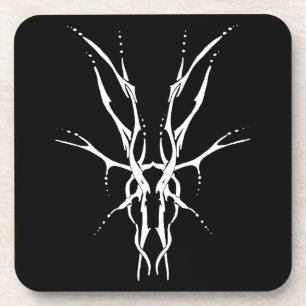 Black and White Tribal Deer Skull Hunting Design Coaster