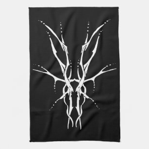 Black and White Tribal Deer Skull Hunting Design Kitchen Towel