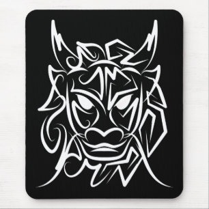Black and White Tribal Dog Mouse Pad
