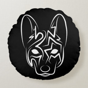 Black and White Tribal Dog Round Pillow