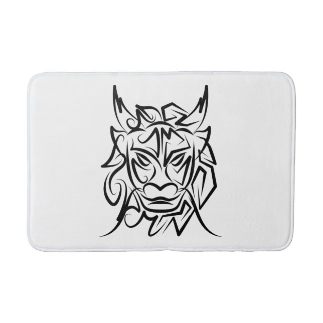 Black and White Tribal Dragon Bath Mat (Front)