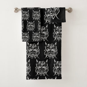 Black and White Tribal Dragon Bath Towel Set