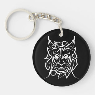 Black and White Tribal Dragon Keychain