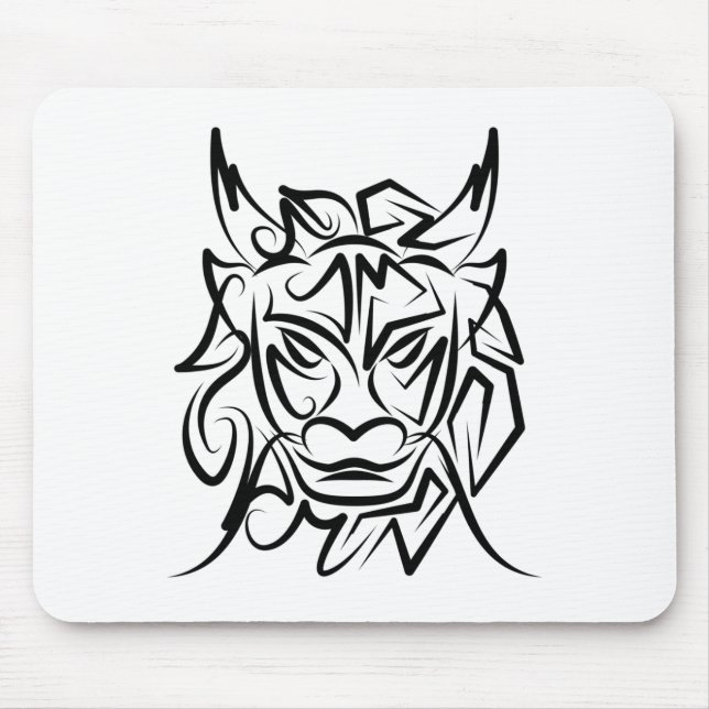 Black and White Tribal Dragon Mouse Pad (Front)