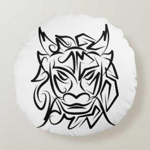 Black and White Tribal Dragon Round Pillow
