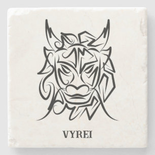 Black and White Tribal Dragon Stone Coaster