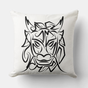 Black and White Tribal Dragon Throw Pillow