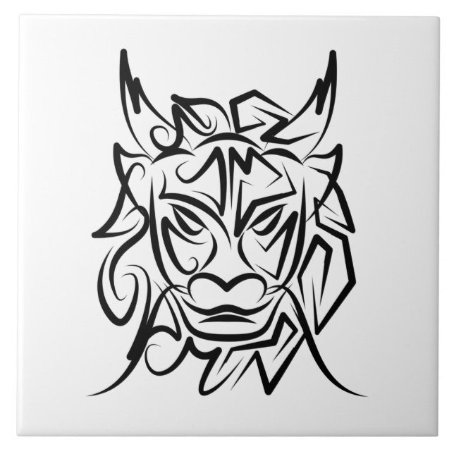 Black and White Tribal Dragon Tile (Front)