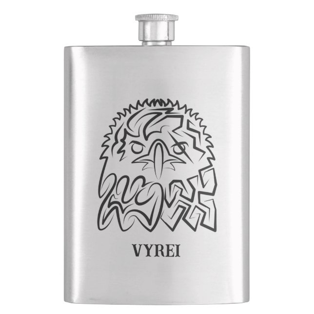 Black and White Tribal Eagle Hip Flask (Front)