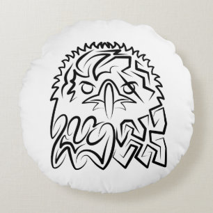 Black and White Tribal Eagle Round Pillow