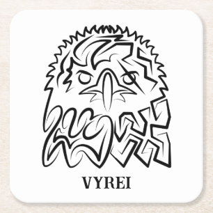 Black and White Tribal Eagle Square Paper Coaster