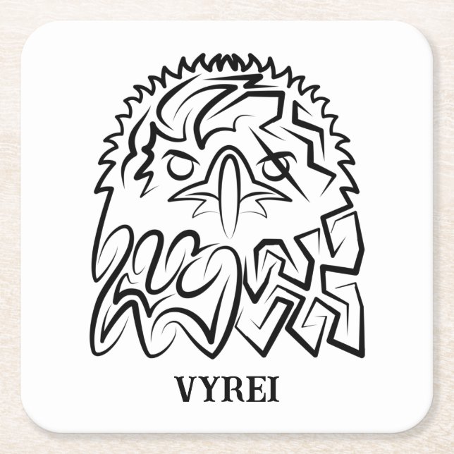 Black and White Tribal Eagle Square Paper Coaster (Front)