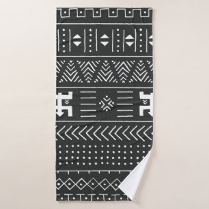 Black and white tribal ethnic pattern with geometr bath towel