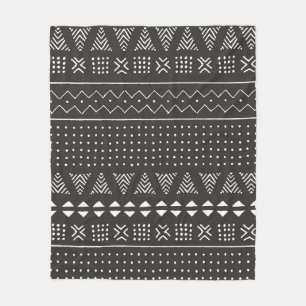 Black and white tribal ethnic pattern with geometr fleece blanket