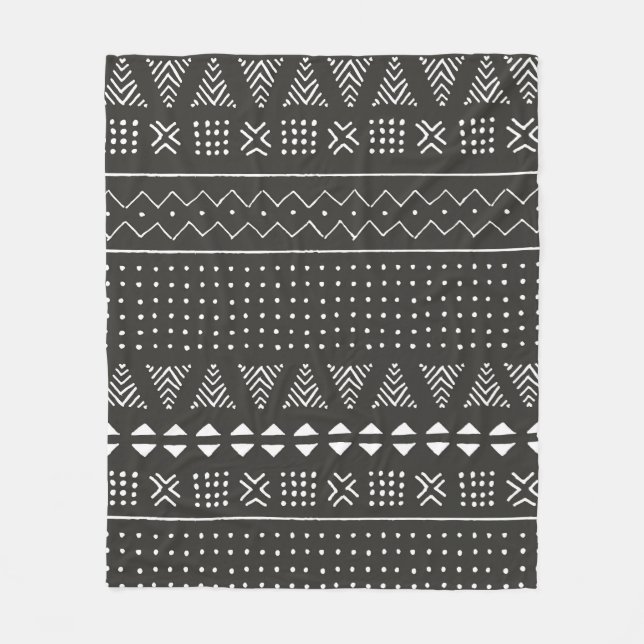 Black and white tribal ethnic pattern with geometr fleece blanket (Front)