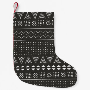 Black and white tribal ethnic pattern with geometr small christmas stocking