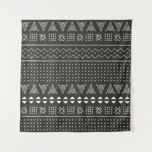Black and white tribal ethnic pattern with geometr tapestry