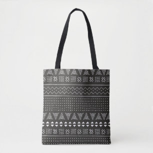 Black and white tribal ethnic pattern with geometr tote bag