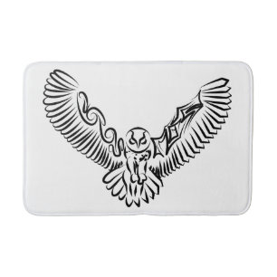 Black and White Tribal Flying Owl Bath Mat